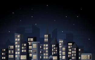città di notte grattacielo urbano edificio paesaggio urbano vista design piatto vettore