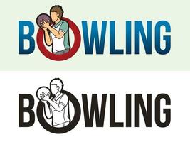 testo di bowling con giocatori di sport vettore