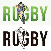 testo di rugby con grafica vettoriale di giocatore sportivo