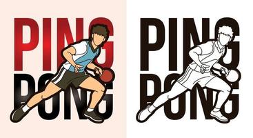 testo di ping pong o ping pong con giocatore sportivo vettore