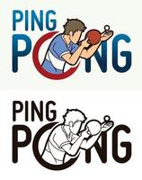 testo di ping pong o ping pong con giocatore sportivo vettore
