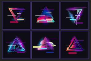 Set di cornici a triangolo con disegno glitched. vettore