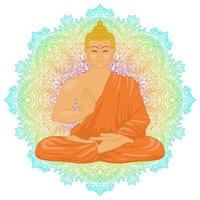 Buddha seduto su sfondo mandala vettore