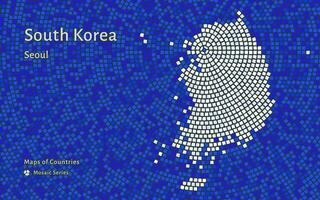 Sud Corea blu carta geografica con un' capitale di Seoul mostrato nel un' mosaico modello vettore