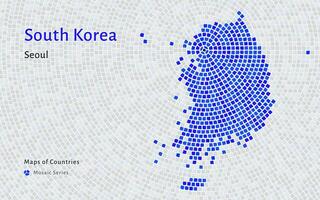 Sud Corea blu carta geografica con un' capitale di Seoul mostrato nel un' mosaico modello vettore