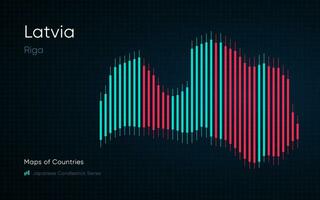 Lettonia carta geografica è mostrato nel un' grafico con barre e Linee. giapponese candeliere grafico serie vettore