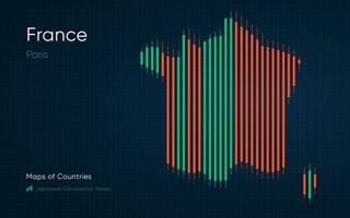 Francia carta geografica è mostrato nel un' grafico con barre e Linee. giapponese candeliere grafico serie vettore
