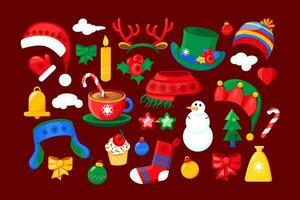 inverno Natale icone cartone animato collezione vettore