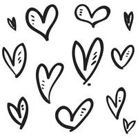 cuori di doodle, cuori d'amore disegnati a mano. illustrazione vettoriale. vettore