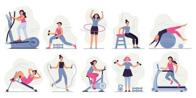 donna a sport palestra. vettore illustrazione impostato