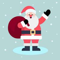 Santa Claus In piedi e Tenere il suo regalo Borsa. carino Santa Claus vettore illustrazione. cartone animato vacanza carattere.