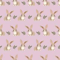 coniglio o coniglietto senza soluzione di continuità modello su rosa sfondo. carino sfondo per Pasqua decorazione, involucro e parete carta, tessile Stampa, copertura. vettore
