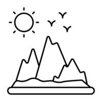un' unico design icona di montagne con sole in mostra collina stazione vettore