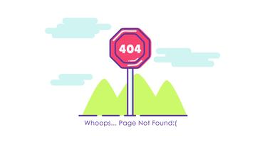 Cartello stradale Pagina 404 non trovato. Illustrazione piatta
