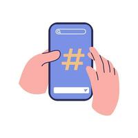 Telefono con hastag cartello piatto stile illustrazione vettore design