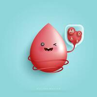 sangue con gruppo goccioline. sangue genere. carino contento salutare sorridente sangue far cadere personaggio per medico app, siti web e Ospedale. vettore design.