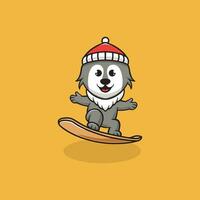 carino lupo snowboard a Natale cartone animato illustrazione vettore