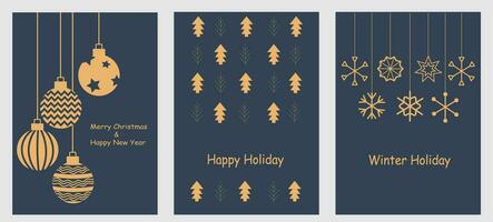 moderno universale arte modelli. allegro Natale saluto carta e inviti. buio blu sfondo striscione. vettore illustrazione.
