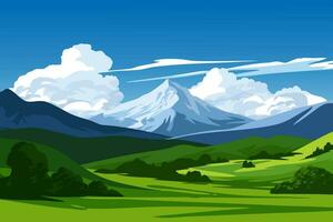 montagna paesaggio con prato vettore illustrazione