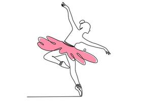 uno continuo linea disegno di balletto ballerino. femmina ballerina, ballerino nel semplice lineare stile. modificabile ictus. scarabocchio schema vettore illustrazione