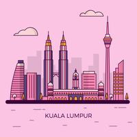 Illustrazione moderna piana di vettore dell&#39;orizzonte della città di Kuala Lumpur