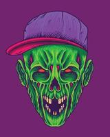 spaventoso zombie verde con cappello snapback vettore