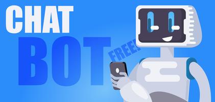 Chat Bot Sfondo gratuito. Il robot tiene il telefono, risponde ai messaggi. Illustrazione piatta vettoriale