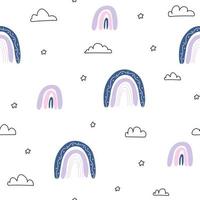 simpatici arcobaleni modello bianco rosa viola stelle nuvole disegnate a mano vettore