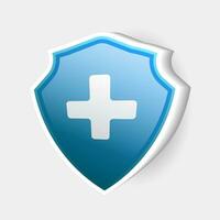 3d blu medico Salute protezione scudo con attraversare. assistenza sanitaria medicina protetta acciaio guardia concetto simbolo vettore