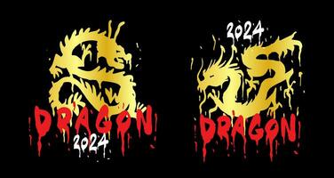 il anno di il Drago è 2024. Cinese nuovo anno. oro graffiti con striature di dipingere. asiatico simbolo. Drago vettore