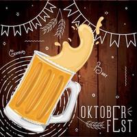 bicchiere di birra isolato su uno sfondo di legno con ornamenti oktoberfest vettore
