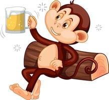 scimmia che tiene il personaggio dei cartoni animati della birra vettore