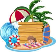 modello di banner vuoto con bambini in vacanza estiva in spiaggia vettore