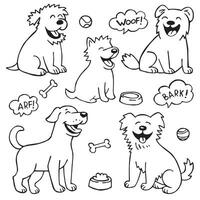 carino disegno impostato di divertente cani nel scarabocchio stile. divertente cagnolini, linea illustrazione vettore