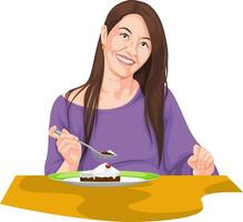 vettore di donna mangiare utilizzando forchetta.
