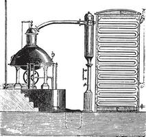 apparato per il concentrazione di barbabietola succo, Vintage ▾ incisione. vettore