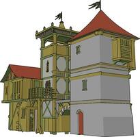 medievale castello, illustrazione, vettore su bianca sfondo.