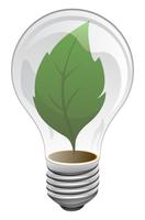 Energia pulita Sostenibile, rinnovabile, Green Leaf Lightbulb Vector Illustration