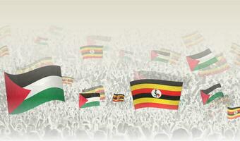 Palestina e Uganda bandiere nel un' folla di applauso le persone. vettore