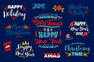 Set di disegni di lettering di Natale e felice anno nuovo. vettore
