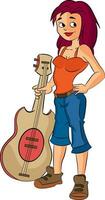sexy femmina testa Rossa con un' chitarra, illustrazione vettore