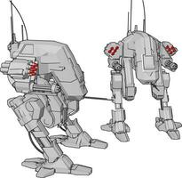 semplice cartone animato di Due grigio robot con rosso Missil teste vettore illustrazione su bianca sfondo
