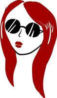 un' ragazza nel rosso capelli indossare nero bicchieri vettore o colore illustrazione