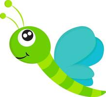 cartone animato immagine di un' sorridente libellula al di sopra di bianca sfondo visto a partire dal il lato, vettore o colore illustrazione.