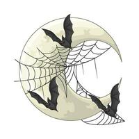 ragno ragnatela nel Luna con pipistrello illustrazione vettore