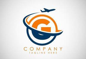 iniziale alfabeto g con aereo. viaggio icone. aviazione logo cartello, volante simbolo. volo icona vettore