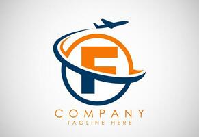 iniziale alfabeto f con aereo. viaggio icone. aviazione logo cartello, volante simbolo. volo icona vettore