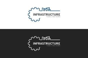 infrastruttura logo design modello con creativo Ingranaggio e edificio vettore illustrazione