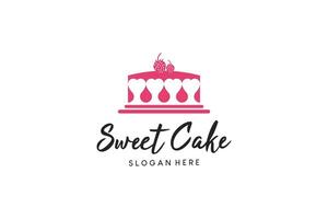 moderno rosa cuore dolce torta logo design vettore