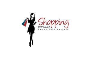 vettore moda silhouette di bellissimo donna trasporto shopping borse, shopping donna logo